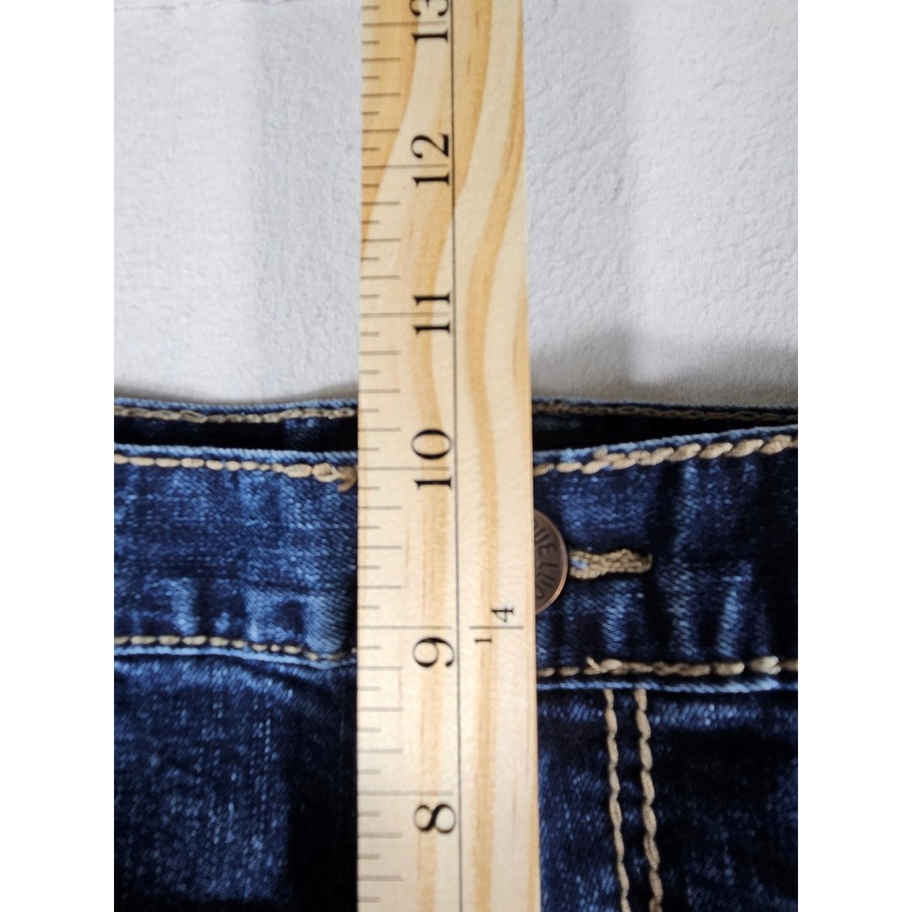 True Luck Mens Straight Leg Jeans 32x32 Blue Dark Wash Embroidered Pockets - Picture 3 of 9